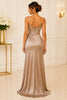Champagne Luxe Satin Ruched Evening Gown