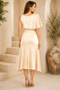 Champagne One Shoulder Draped Midi Dress