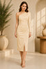 Champagne One Shoulder Ruched Midi Dress
