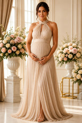 Champagne Pleated Maternity Gown
