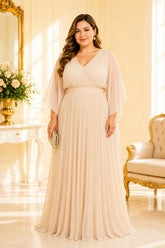 Champagne Pleated Plus Size Gown