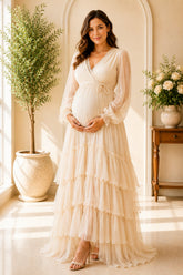 Champagne Romance Tiered Maternity Gown