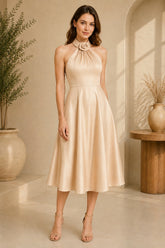 Champagne Rose Halter Midi Dress