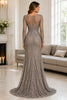 Champagne Sequin Embroidered Evening Gown