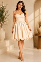 Champagne Strapless Bubble Hem Mini Dress