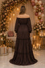 Chocolate Brown Off Shoulder Tiered Maternity Maxi Dress