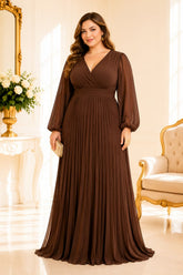 Chocolate Brown Pleated Plus Size Gown