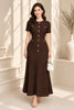 Chocolate Brown Tweed Button Front A Line Midi Dress
