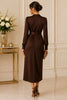 Chocolate Elegance Draped Midi Dress