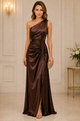 Chocolate One Shoulder Satin Gown