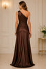 Chocolate One Shoulder Satin Gown