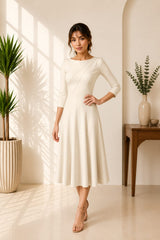 Cream Fit and Flare Midi Dress