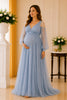 Dusty Blue Cold Shoulder Tulle Maxi Gown
