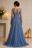 Dusty Blue Embroidered Tulle Ball Gown