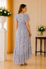 Dusty Blue Floral Ruffle High Low Midi Dress