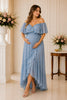 Dusty Blue Off-Shoulder Ruffle Maxi Gown