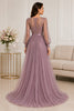 Dusty Mauve Embroidered Tulle Evening Gown