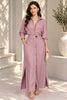 Dusty Rose Button Front Belted Shirt Maxi Dress