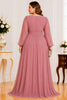 Dusty Rose Long Sleeve Chiffon Plus Size Maxi Dress
