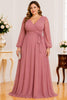 Dusty Rose Long Sleeve Chiffon Plus Size Maxi Dress