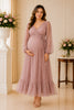 Dusty Rose Long Sleeve Ruffle Hem Maxi Gown