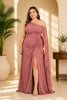 Dusty Rose One Shoulder Plus Size Evening Gown Back