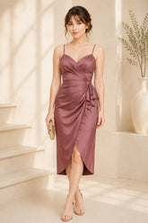 Dusty Rose Satin Elegance Midi Dress
