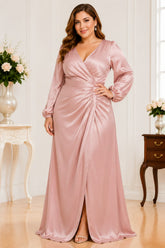 Dusty Rose Satin Wrap Plus Size Maxi Dress