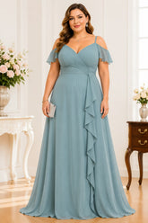 Dusty Sage Cold Shoulder Chiffon Plus Size Maxi Dress
