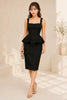 Elegant Black Peplum Waist Midi Dress