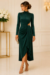 Emerald Allure High Neck Cutout Midi Dress