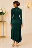 Emerald Allure High Neck Cutout Midi Dress