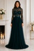 Emerald Embroidered High Neck Tulle Gown