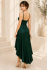 Emerald Grace High Low Satin Elegance Midi Dress