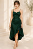 Emerald Grace High Low Satin Elegance Midi Dress