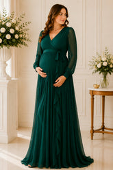 Emerald Grace Pleated Maternity Gown