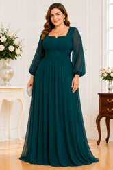 Emerald Green Long Sleeve Chiffon Plus Size Maxi Dress