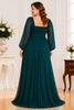 Emerald Green Long Sleeve Chiffon Plus Size Maxi Dress