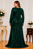 Emerald Green Sequin Long Sleeve Plus Size Maxi Dress