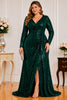 Emerald Green Sequin Long Sleeve Plus Size Maxi Dress