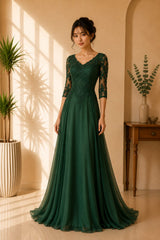 Emerald Lace Evening Gown