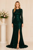 Emerald Sequin Long Sleeve Gown