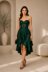 Emerald Strapless High Low Ruffle Dress