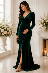 Emerald Velvet Maternity Gown