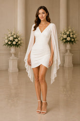 Evelisse Cape Sleeve Wrap Mini Dress