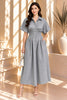 Gray Striped Button Front Midi Dress