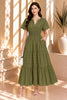 Green Brick Short Sleeve Tiered Midi Dress