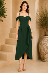 Green Cold Shoulder Draped Midi Dress