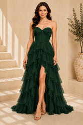Green Corset Ruffle High Low Gown