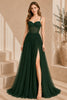 Green Corset Tulle High Slit Evening Gown